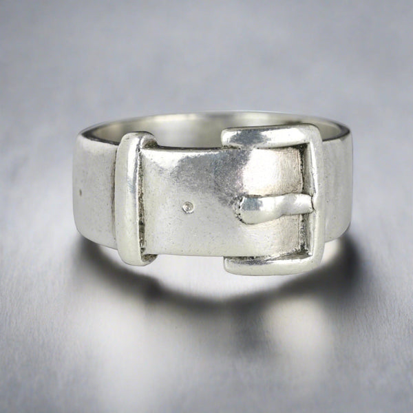 Antique Wide Silver Buckle Ring Band - Boylerpf