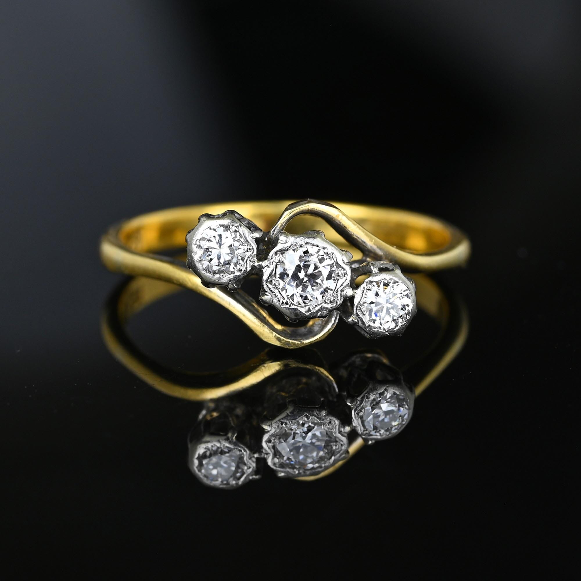 Antique 18K Gold European Diamond Trilogy Ring Boylerpf