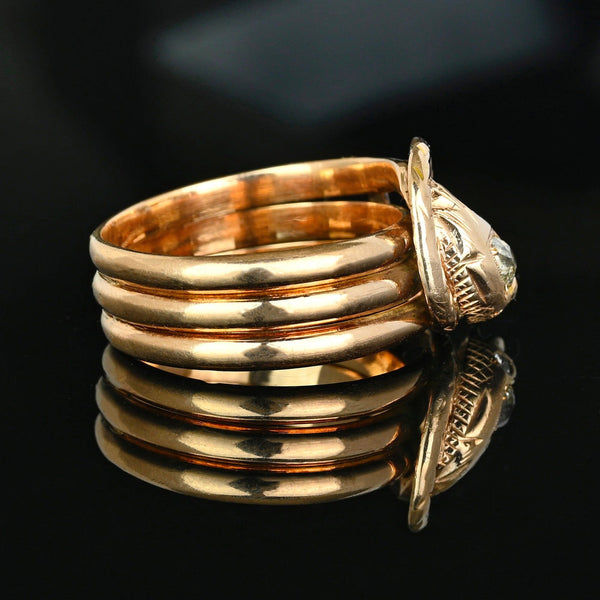 Antique Victorian 14K Gold Old Mine Diamond Snake Ring - Boylerpf