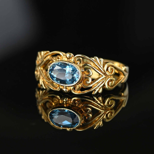Vintage Wide Gold Filigree Blue Topaz Ring Band - Boylerpf