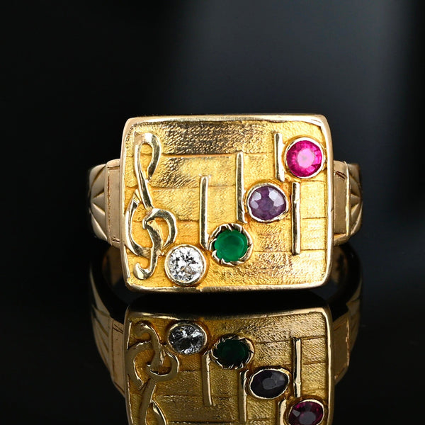 Edwardian DEAR Acrostic Ring, 14K Gold Signet Diamond Ruby Clef