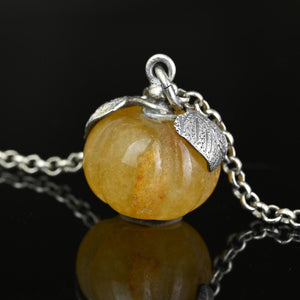 Vintage Yellow Jadeite Pumpkin Pendant, Sterling Silver - Boylerpf