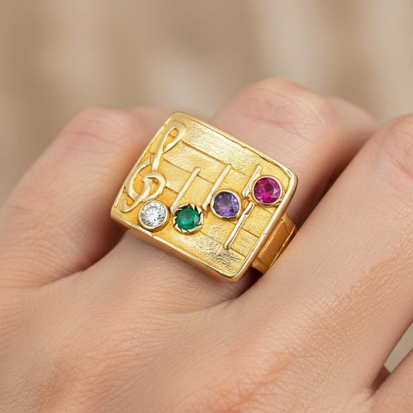 Edwardian DEAR Acrostic Ring, 14K Gold Signet Diamond Ruby Clef