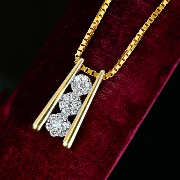 Vintage 14K Gold Triple Diamond Cluster Pendant Necklace - Boylerpf