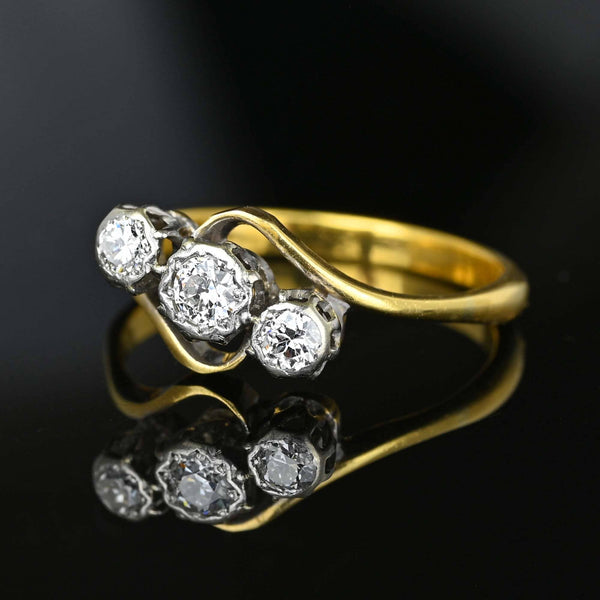 Antique 18K Gold European Diamond Trilogy Ring - Boylerpf