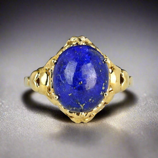 Vintage Gold Heart and Bow Lapis Lazuli Ring - Boylerpf