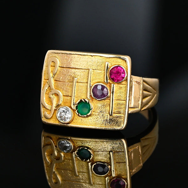 Edwardian DEAR Acrostic Ring, 14K Gold Signet Diamond Ruby Clef