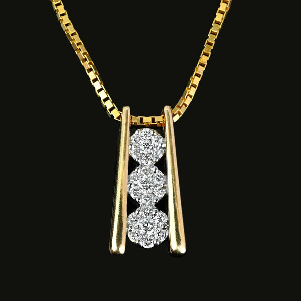 Vintage 14K Gold Triple Diamond Cluster Pendant Necklace - Boylerpf