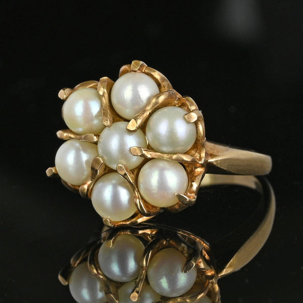 Vintage 10K Gold Pearl Halo Cluster Ring - Boylerpf