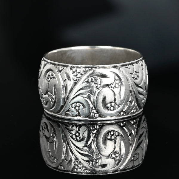 Vintage Sterling Silver Art Nouveau Engraved Eternity Band