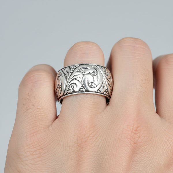 Vintage Sterling Silver Art Nouveau Engraved Eternity Band