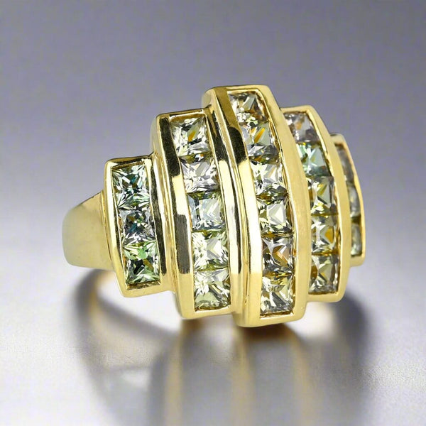 Vintage Gold Cushion Cut Green Amethyst Ring - Boylerpf