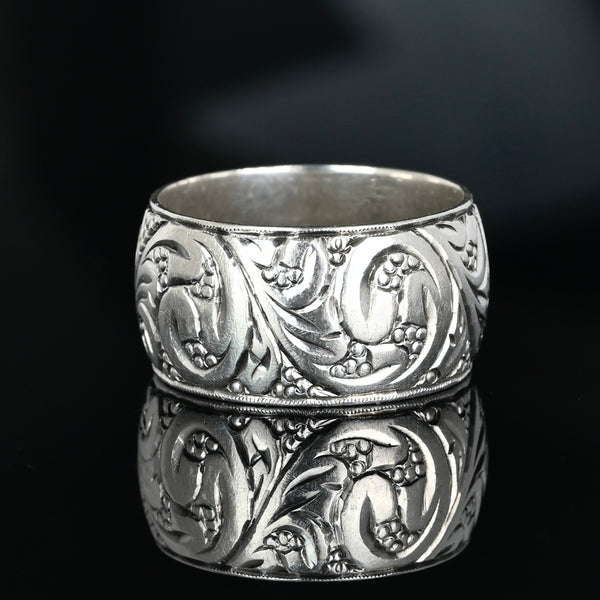 Vintage Sterling Silver Art Nouveau Engraved Eternity Band