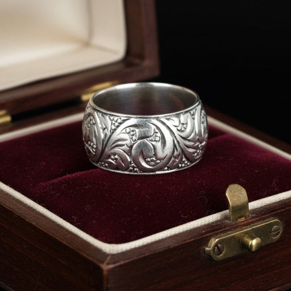 Vintage Sterling Silver Art Nouveau Engraved Eternity Band