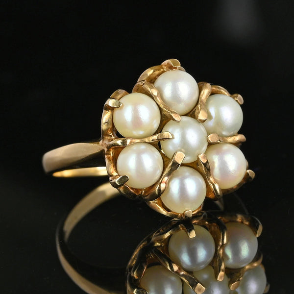 Vintage 10K Gold Pearl Halo Cluster Ring - Boylerpf