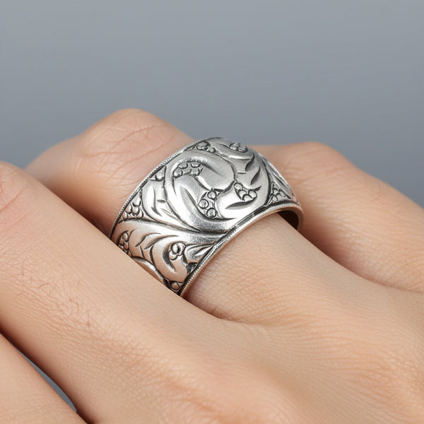 Vintage Sterling Silver Art Nouveau Engraved Eternity Band