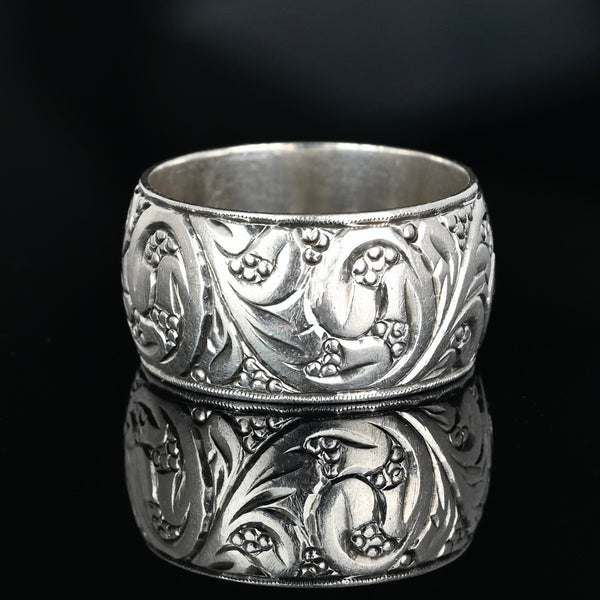 Vintage Sterling Silver Art Nouveau Engraved Eternity Band