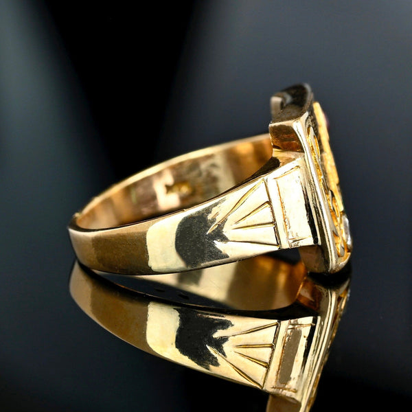 Edwardian DEAR Acrostic Ring, 14K Gold Signet Diamond Ruby Clef