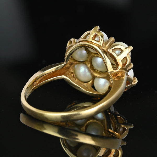 Vintage 10K Gold Pearl Halo Cluster Ring - Boylerpf