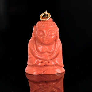 Vintage Gold Carved Natural Coral Buddha Charm Pendant - Boylerpf