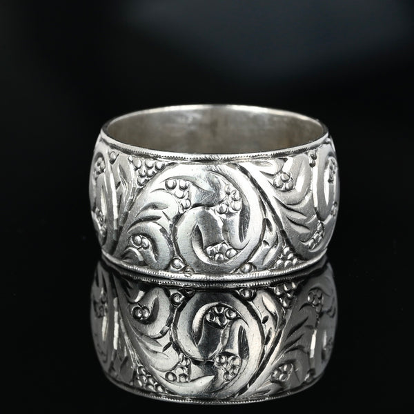 Vintage Sterling Silver Art Nouveau Engraved Eternity Band