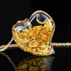 Floating 24K Gold Flake Witches Heart Pendant in 14K Gold - Boylerpf