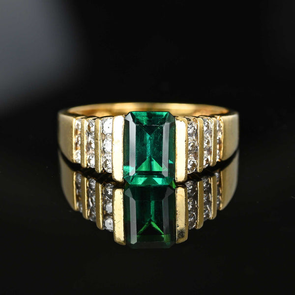 Fine 14K Gold Diamond Step Cut Emerald Ring - Boylerpf
