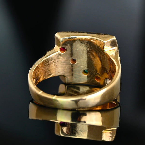 Edwardian DEAR Acrostic Ring, 14K Gold Signet Diamond Ruby Clef