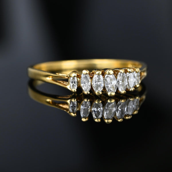 Vintage 14K Gold Seven Stone Marquise Diamond Ring - Boylerpf
