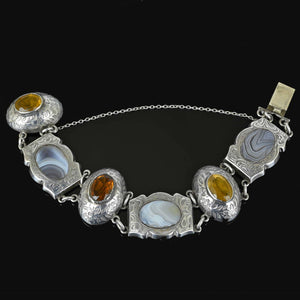 Antique Scottish Montrose Agate Cairngorm Citrine Bracelet - Boylerpf