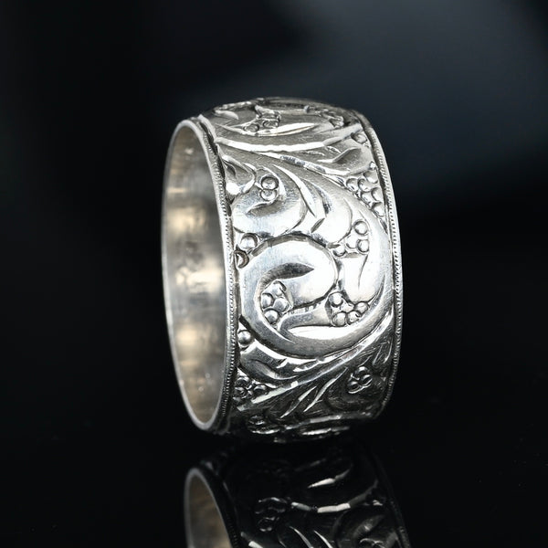 Vintage Sterling Silver Art Nouveau Engraved Eternity Band