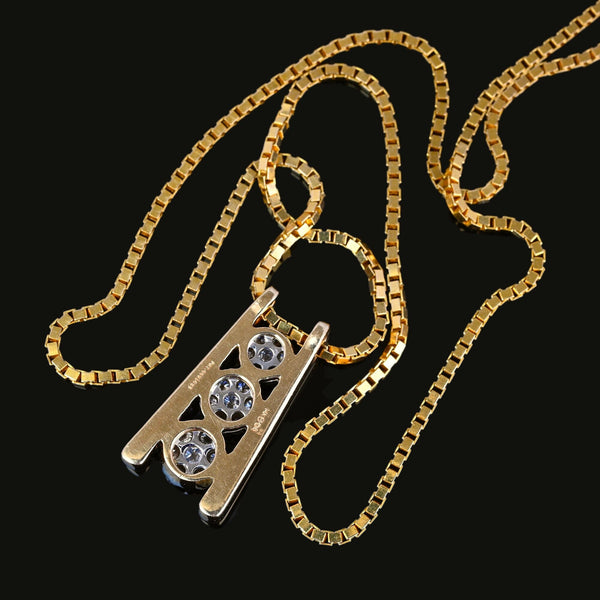 Vintage 14K Gold Triple Diamond Cluster Pendant Necklace - Boylerpf