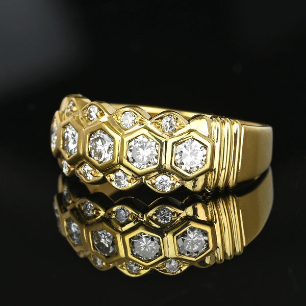 Wide 18K Gold Three Row Diamond Ring Band, Five Stone - Boylerpf