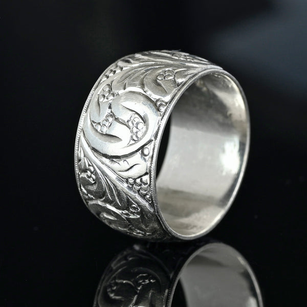 Vintage Sterling Silver Art Nouveau Engraved Eternity Band