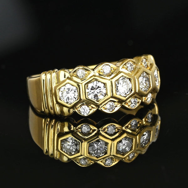 Wide 18K Gold Three Row Diamond Ring Band, Five Stone - Boylerpf