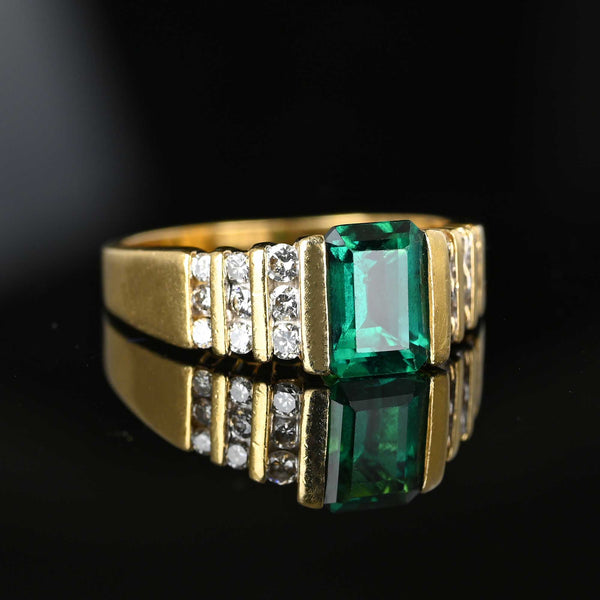 Fine 14K Gold Diamond Step Cut Emerald Ring - Boylerpf