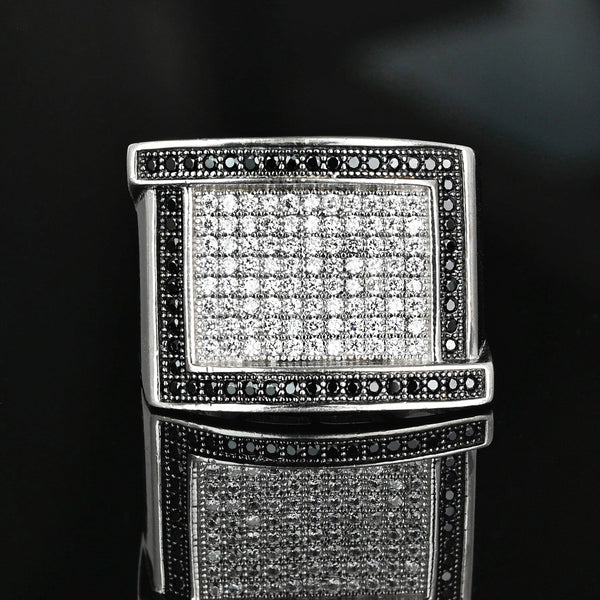 Vintage Sterling Silver Black & White Diamond Signet Ring