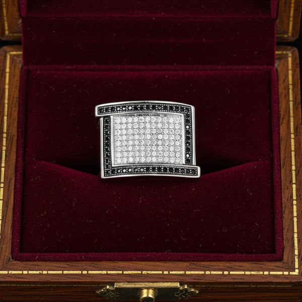 Vintage Sterling Silver Black & White Diamond Signet Ring
