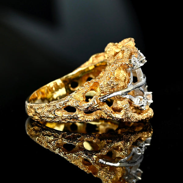 Vintage 14K Gold Diamond Cluster Leaf Ring