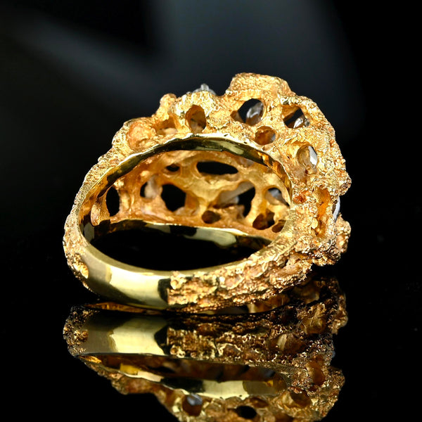 Vintage 14K Gold Diamond Cluster Leaf Ring