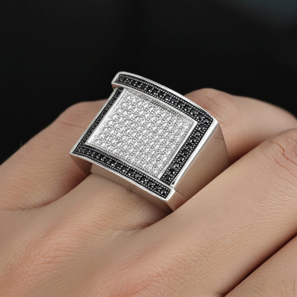 Vintage Sterling Silver Black & White Diamond Signet Ring