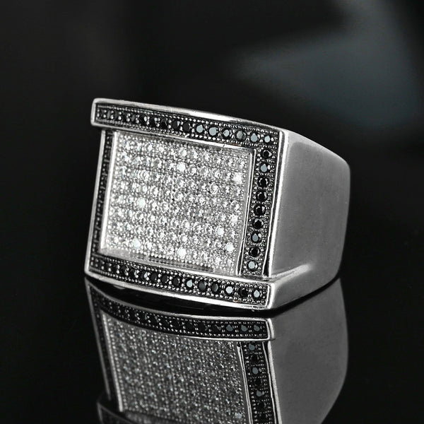 Vintage Sterling Silver Black & White Diamond Signet Ring