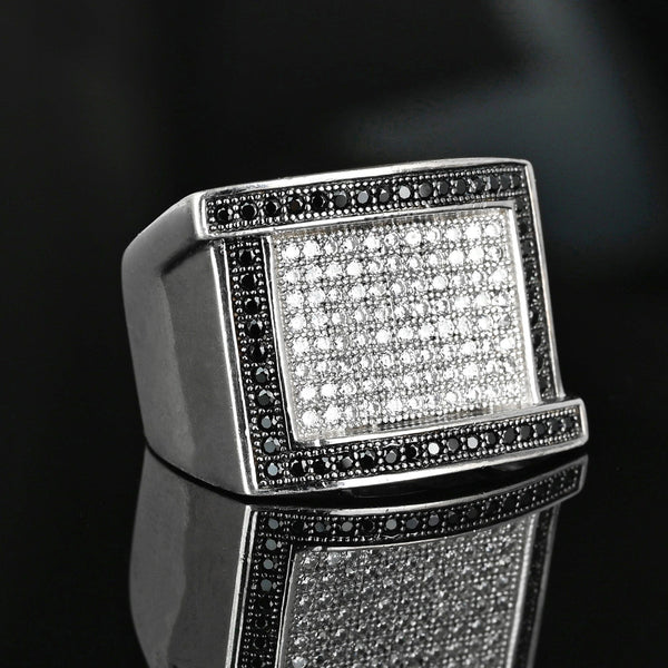 Vintage Sterling Silver Black & White Diamond Signet Ring