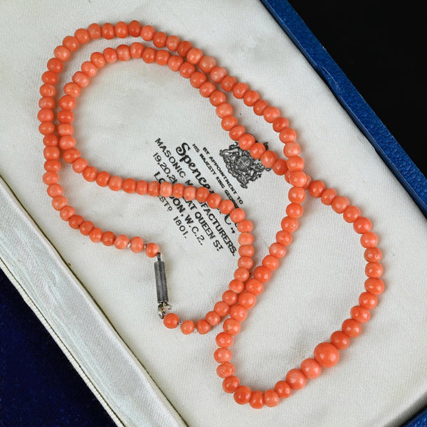 Antique Victorian Mediterranean Salmon Coral Necklace - Boylerpf