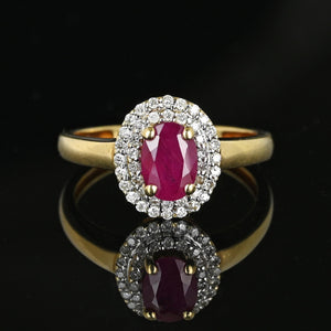 Vintage Double Diamond Halo Ruby Engagement Ring