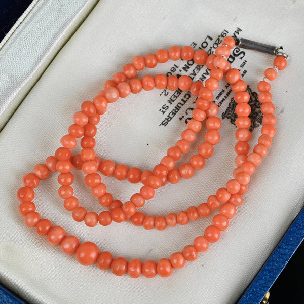 Antique Victorian Mediterranean Salmon Coral Necklace - Boylerpf