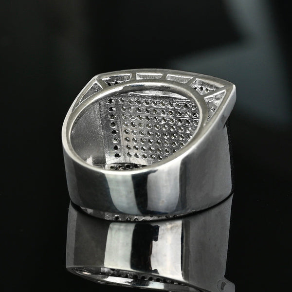 Vintage Sterling Silver Black & White Diamond Signet Ring