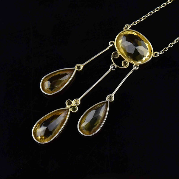 Antique Silver Citrine Art Deco Drop Pendant Necklace - Boylerpf