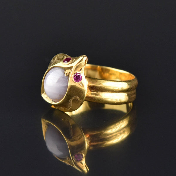 Art Deco Gold Snake Ruby Natural Star Sapphire Ring - Boylerpf