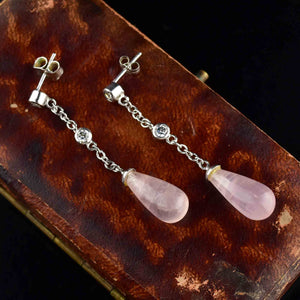 Vintage Sterling Silver Rose Quartz Chandelier Earrings - Boylerpf